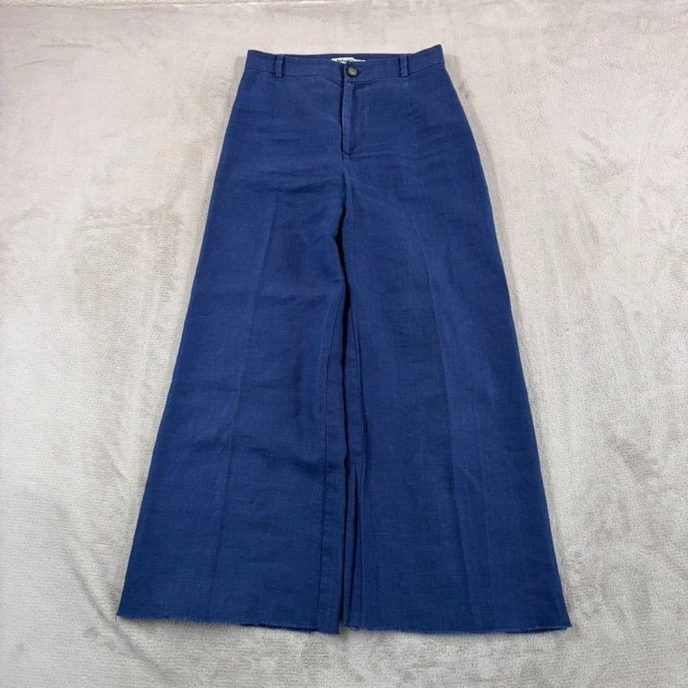 Reformation‎ Wide Leg 100% Linen Pants Blue Women 0 Resortwear Vacation Luxury